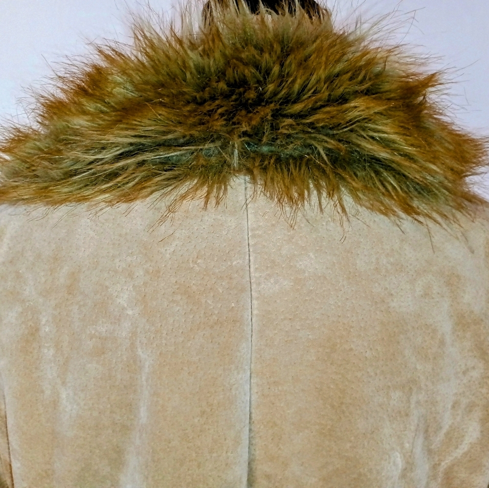 Vintage St. John's Bay 90s y2k Penny Lane Style Tan Leather Faux Fur Coat Size L - Picture 10 of 15
